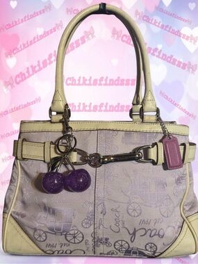 Coach Rare Hamptons Horse & Carriage Cream and Lavender Tote Style F14444